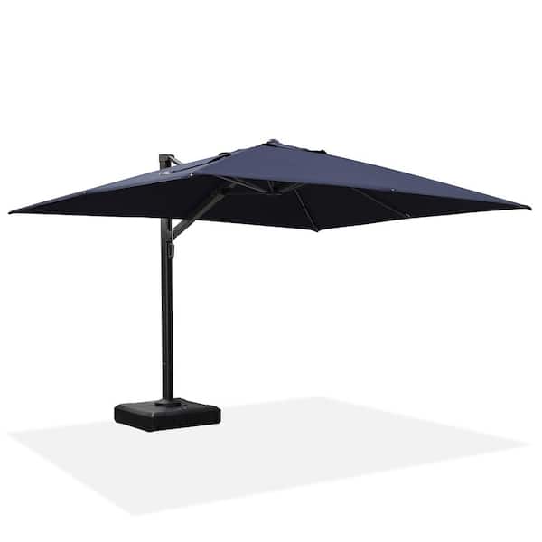 PURPLE LEAF 9 ft. x 12 ft. Aluminum Large Outdoor Cantilever 360-Degree Rotation Patio Umbrella with Wheels Base, Navy Blue
