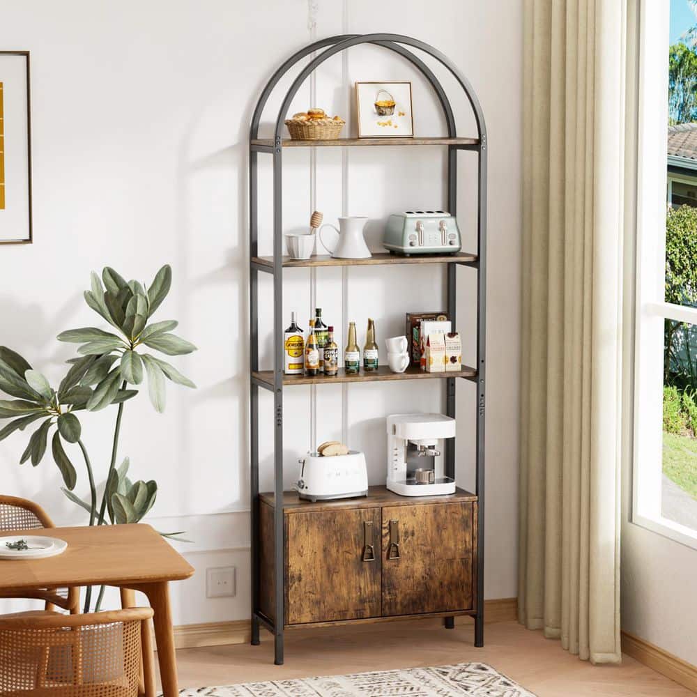 70.08 in. Tall Brown 3-Shelf Ladder Bookcase with Storage