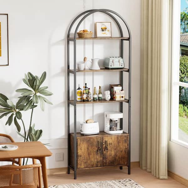 70.08 in. Tall Brown 3-Shelf Ladder Bookcase with Storage