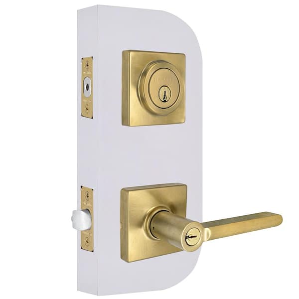 Defiant - Tonebridge Brushed Gold Combo Pack with Single Cylinder Square Rose Deadbolt
