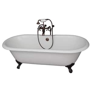 5.6 ft. Cast Iron Imperial Feet Double Roll Top Tub in White with Oil Rubbed Bronze Accessories
