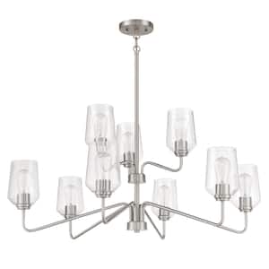 Shayna 9-Light Brushed Nickel Finish with Clear Glass Transitional Chandelier for Kitchen/Dining/Foyer No Bulb Included