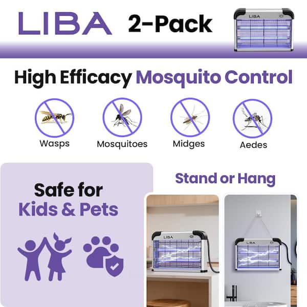 2-Pack Electric Bug Zapper Indoor Insect Killer, 2800V Mosquito & Fly Killer with Easy-Clean Tray & 4 Replacement Bulbs