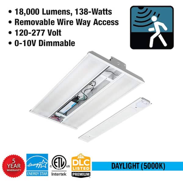 12-Pack 2 ft. 400-Watt Equivalent Motion Sensor LED White High Bay Light 5000K Daylight 18,000LM Adjustable Hold Times