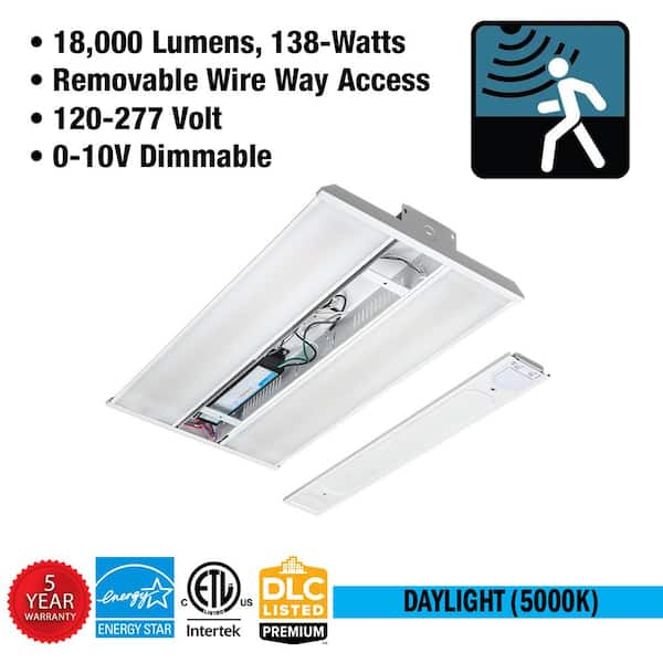 2 ft. 400W Equivalent Motion Sensing 18,000 Lumens Integrated LED White High Bay Light 120-277V 5000K Daylight (4-Pack)