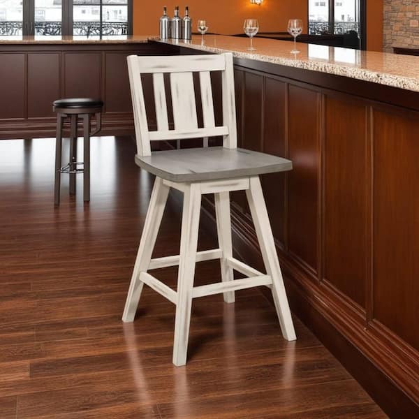 Ati 37.5 in. H Gray and White Low Back Wood Swivel Counter Height Barstool Set of 2