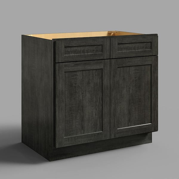 36 in. W. x 24 in. D x 34.5 in. H in Shaker Grey Plywood Ready to Assemble Sink Base Cabinets with Shelf