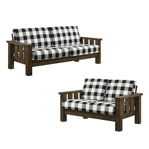 Thu 2-Piece Linen Top Rustic Oak Sofa Set