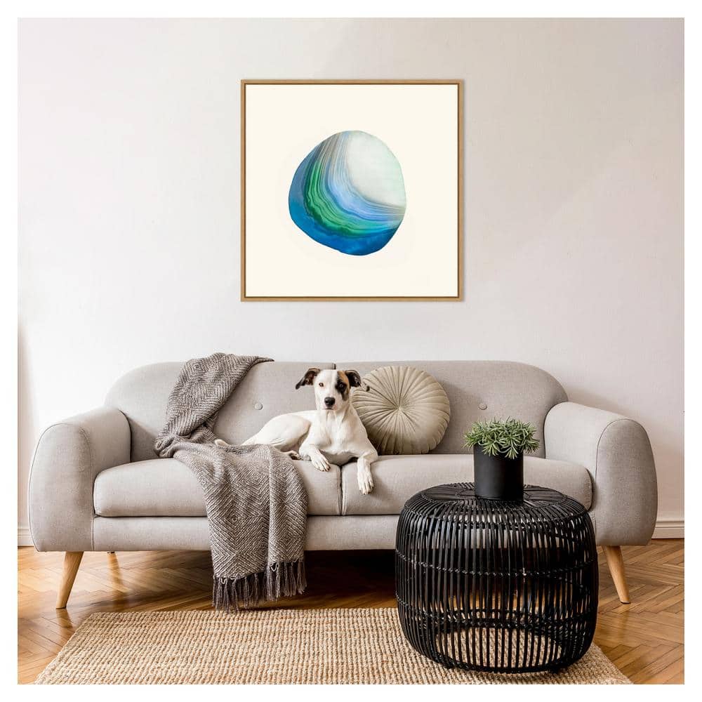 Metamorphism III Blue and Green Abstract Canvas Print with Maple Frame