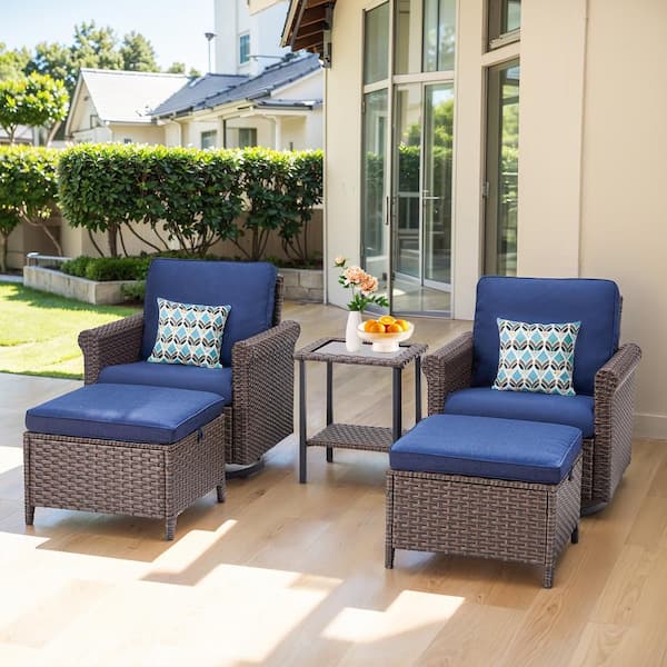 Buenaola Nyajiah 5-Piece Wicker Patio Conversation Set with Blue Cushions
