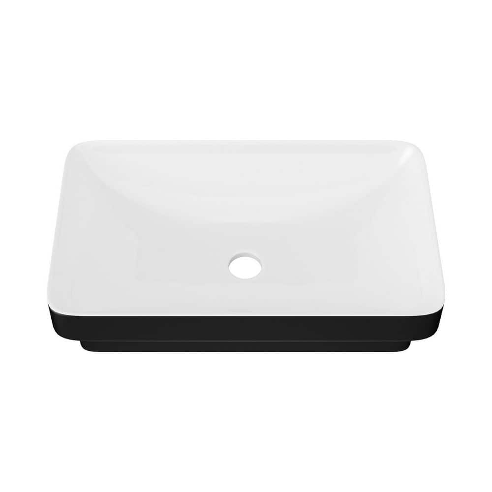 19 in. x 12 in. Vessel Rectangular Semi-Recessed Countertop Ceramic Bathroom Sink in Black and White price history on PriceWatchPro