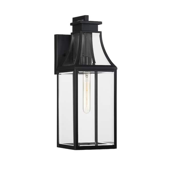 Emery 20 in. 1-Light Matte Black Modern Farmhouse Outdoor Hardwired Wall Lantern Sconce with No Bulb Included