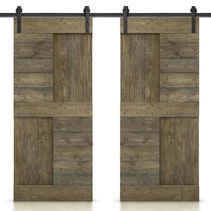 76 in. x 84 in. Aged Barrel Stained DIY Knotty Pine Wood Interior Double Sliding Barn Door with Hardware Kit