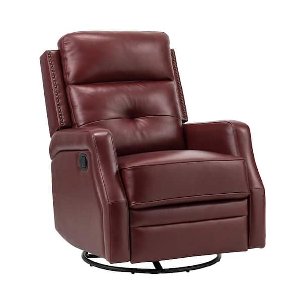 ARTFUL LIVING DESIGN Ifigenia 28.74 in. Wide Burgundy Genuine Leather Swivel Rocker Recliner with Tufted Back