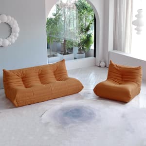 2-Piece Bean Bag Teddy Velvet Top Thick Seat Anti-Skip Living Room Lazy Sofa in Brown (3 Seater + 1 Seater)