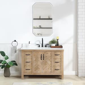 Javier 48 in. W. x 22 in. D x 33.9 in. H Single Sink Bath Vanity Brown with White Grain Composite Stone Top Mirror