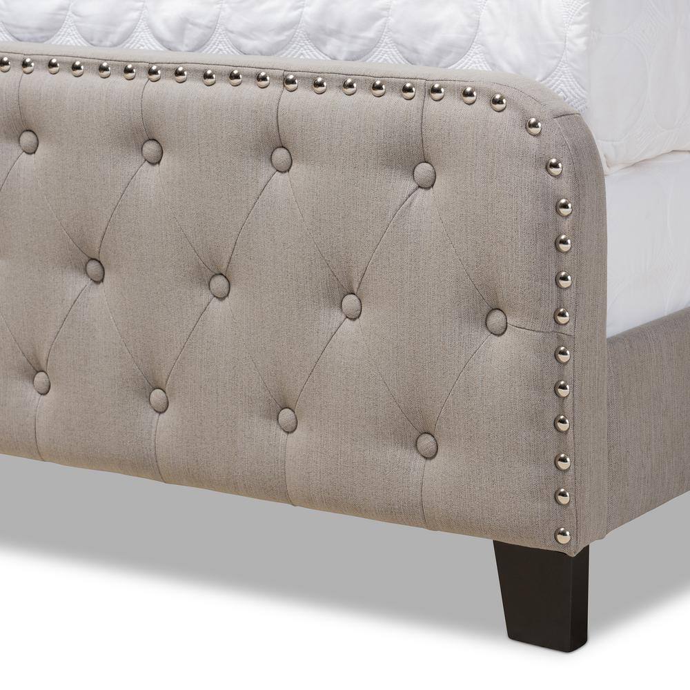 Queen Gray Upholstered Wood Frame Bed with Tufted Headboard