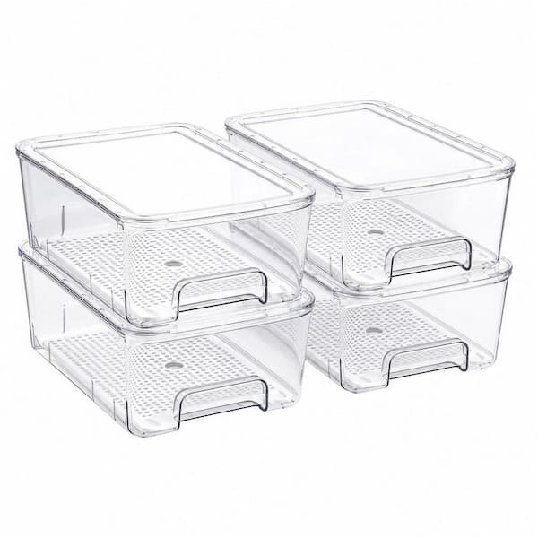 8-Piece Stackable Fridge Organizer Drawers Bins with Lids, Pull Out Refrigerator Drawer Organizer for Food and Drinks