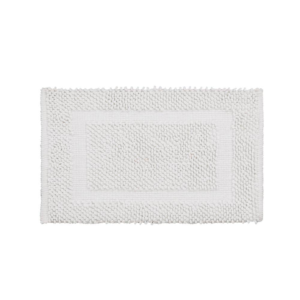 Luxurious White Cotton Chenille Non-Slip Bath Mat 20" x 32"
