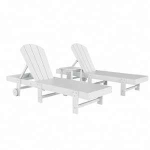 Laguna 2-Piece Fade Resistant HDPE Plastic Adjustable Outdoor Adirondack Chaise Loungers with Wheels in White