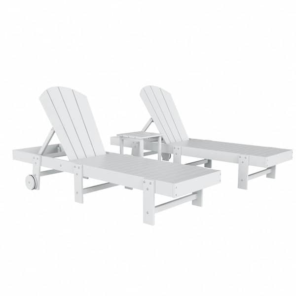 WESTIN OUTDOOR Laguna 2-Piece Fade Resistant HDPE Plastic Adjustable Outdoor Adirondack Chaise Loungers with Wheels in White