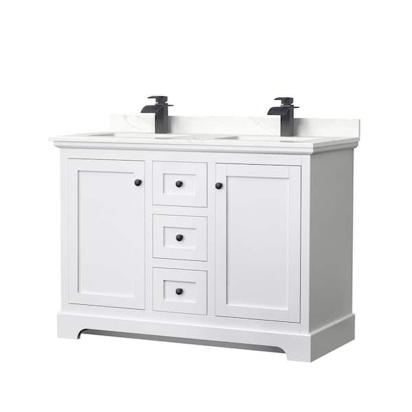 Wyndham Collection Avery 48 in. W x 22 in. D x 35 in. H Double Bath Vanity in White with Giotto Quartz Top