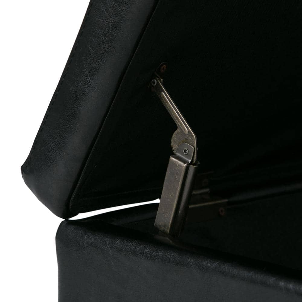Midnight Black Faux Leather Rectangular Storage Ottoman