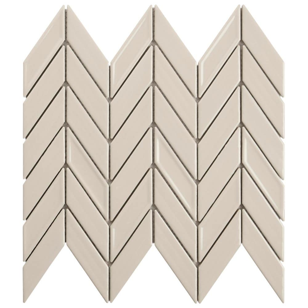 Medley Chevron Mushroom Gray 4 in. x 0.35 in. Glossy Ceramic Mosaic Wall Tile Sample price history on PriceWatchPro