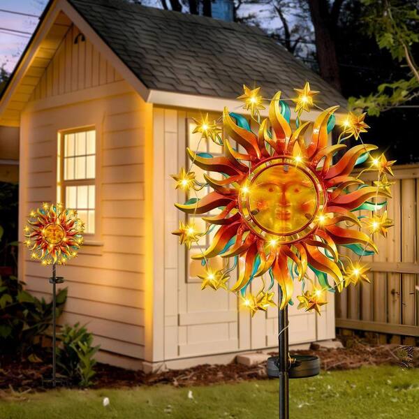 60.3 in. H Metal Solar Wind Spinner hining LED Lights for Outdoor