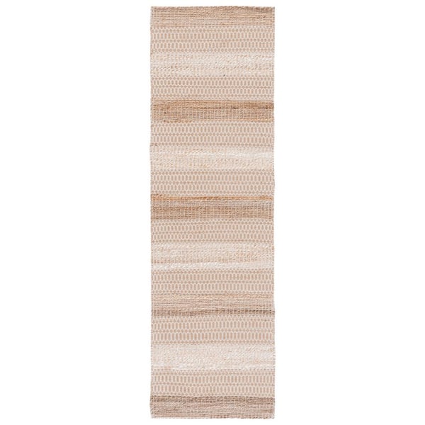 SAFAVIEH Natural Fiber Ivory/Beige 2 ft. x 8 ft. Striped Woven Runner Rug
