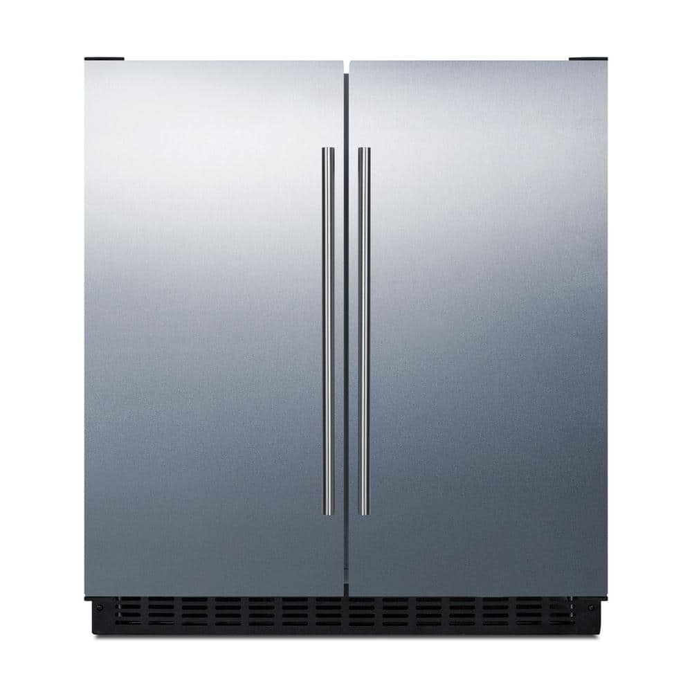 Summit Appliance 30 in. 5.4 cu. ft. Built-In Side by Side Refrigerator in Stainless Steel, Counter Depth, Stainless Steel/ Black