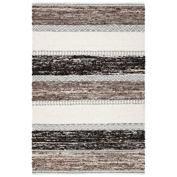 SAFAVIEH Natura Brown/Ivory Doormat 3 ft. x 5 ft. Chevron Striped Area Rug