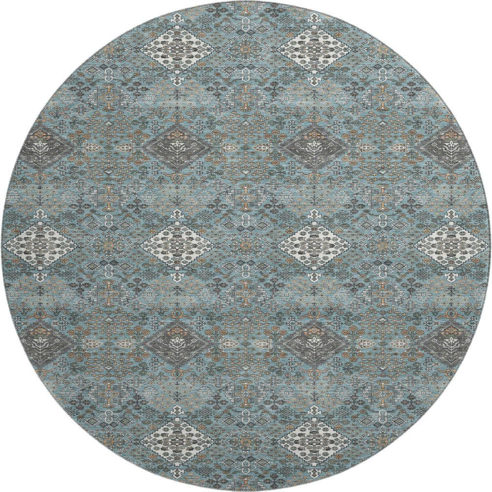 Mayfield Premium Machine Washable Abstract AMF2477 Teal 8 ft. x 8 ft. Round Rug price history on PriceWatchPro