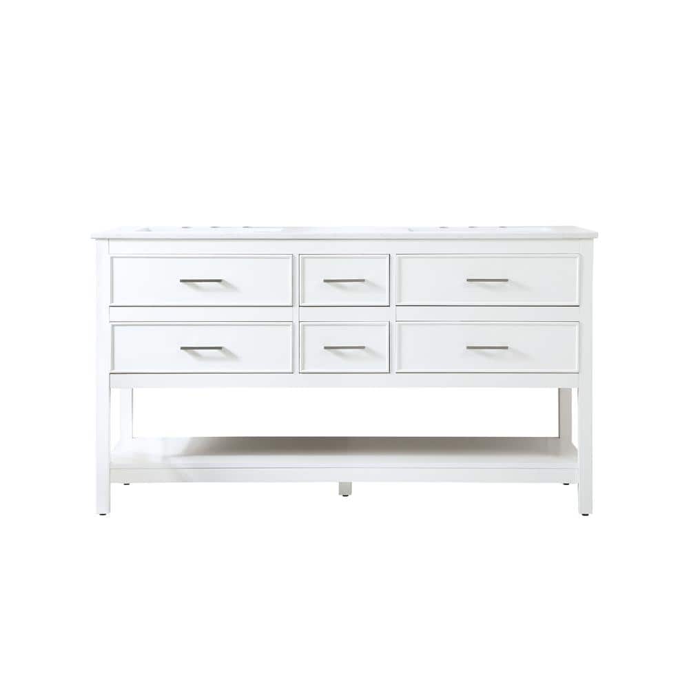 Simply Living 60 in. Double Bathroom Vanity in White with Engineered ...