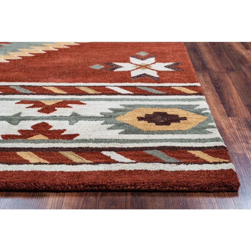 Ryder 5' x 8' Rust and Khaki Wool Tribal Area Rug