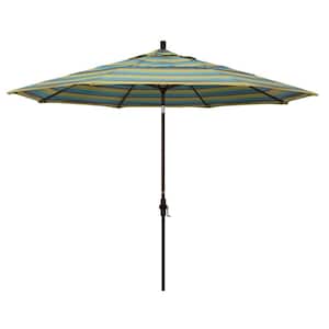 11 ft. Bronze Aluminum Market Patio Umbrella with Crank Lift in Astoria Lagoon Sunbrella