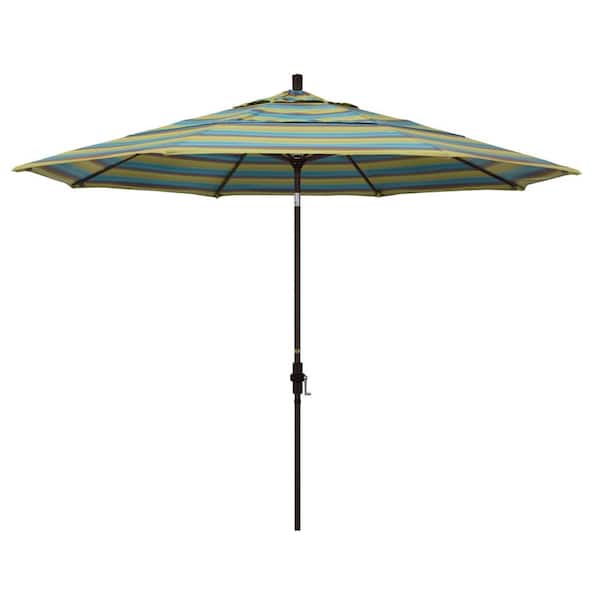 California Umbrella 11 ft. Bronze Aluminum Market Patio Umbrella with Crank Lift in Astoria Lagoon Sunbrella