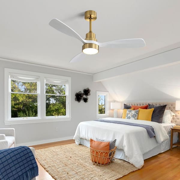 52 in. Indoor White Ceiling Fan with Gold Housing, Remote Control and Reversible DC Motor