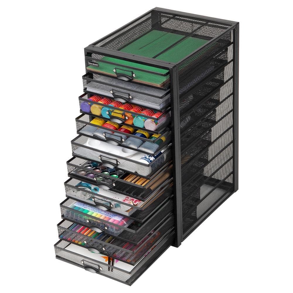Black Wire Mesh 10-Drawer Moisture-Resistant File Storage Cabinet