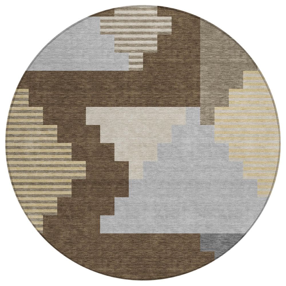 Chantille Machine Washable Indoor/Outdoor Abstract ACN2847 Chocolate 8 ft. x 8 ft. Round Rug price history on PriceWatchPro