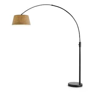Orbita 81 in. Dark Bronze Furnish LED Dimmable Retractable Arch Floor Lamp, Bulb Included with Empire Brown Shade