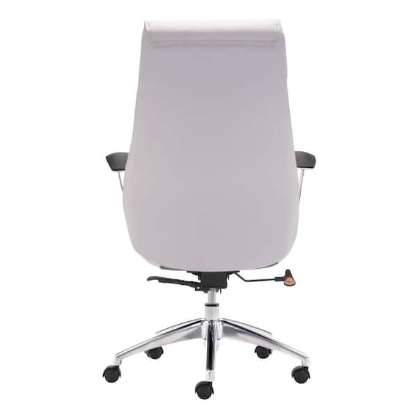 White Leather Desk Chair with Padded Arms by Zuo 