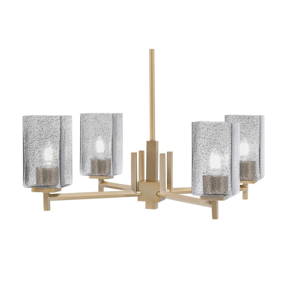 Bridgewater 19 in. 4-Light New Age Brass Chandelier with 3.5 in. Square Smo