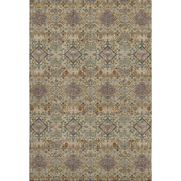 Mayfield Premium Machine Washable Abstract AMF2478 Gold 5 ft. x 7 ft. 6 in. Area Rug