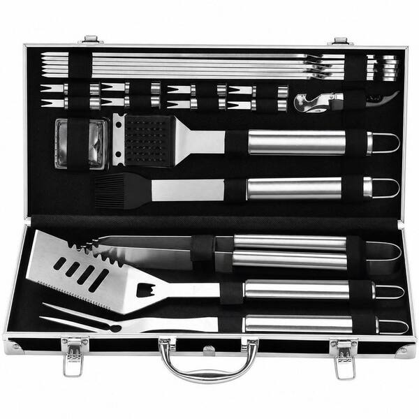 22-Piece Silver BBQ Accessories Grill Tools Set, Stainless Steel Barbecue Grill Accessories, Christmas Grilling Gifts