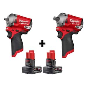 M12 FUEL 12V Lithium-Ion Brushless Cordless Stubby 3/8 in. and 1/2 in. Impact Wrenches with two 3.0 Ah Batteries
