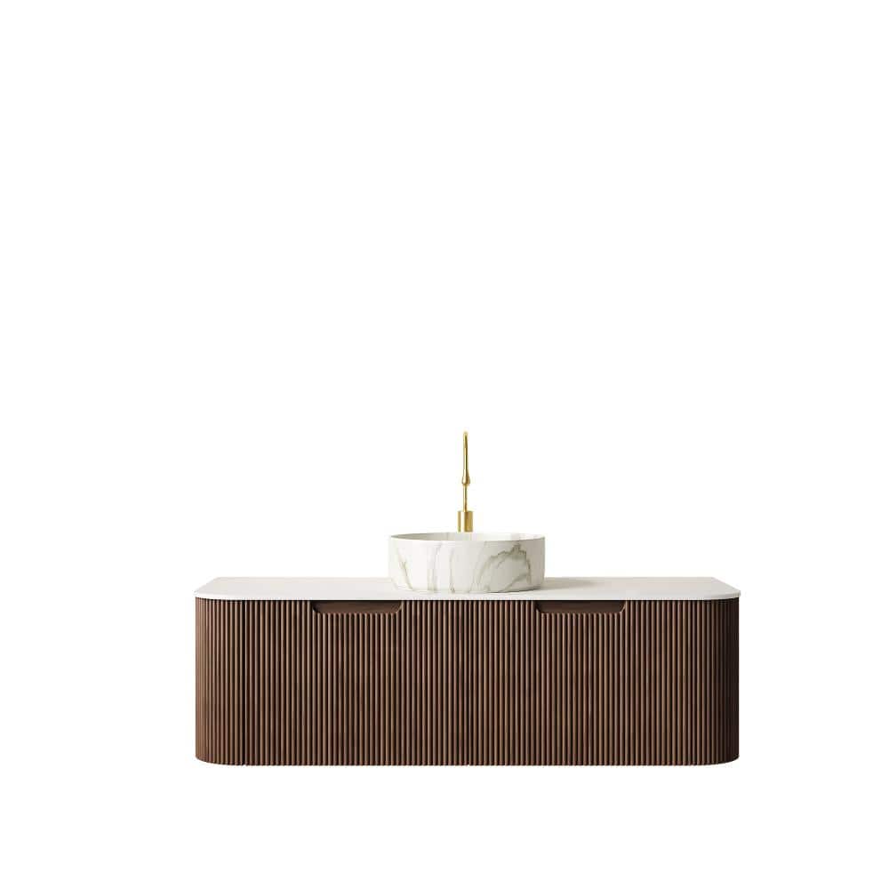 48 in. Floating Bathroom Vanity with Sink in Dark Walnut with Drawer and Stone-Pattern Basin price history on PriceWatchPro