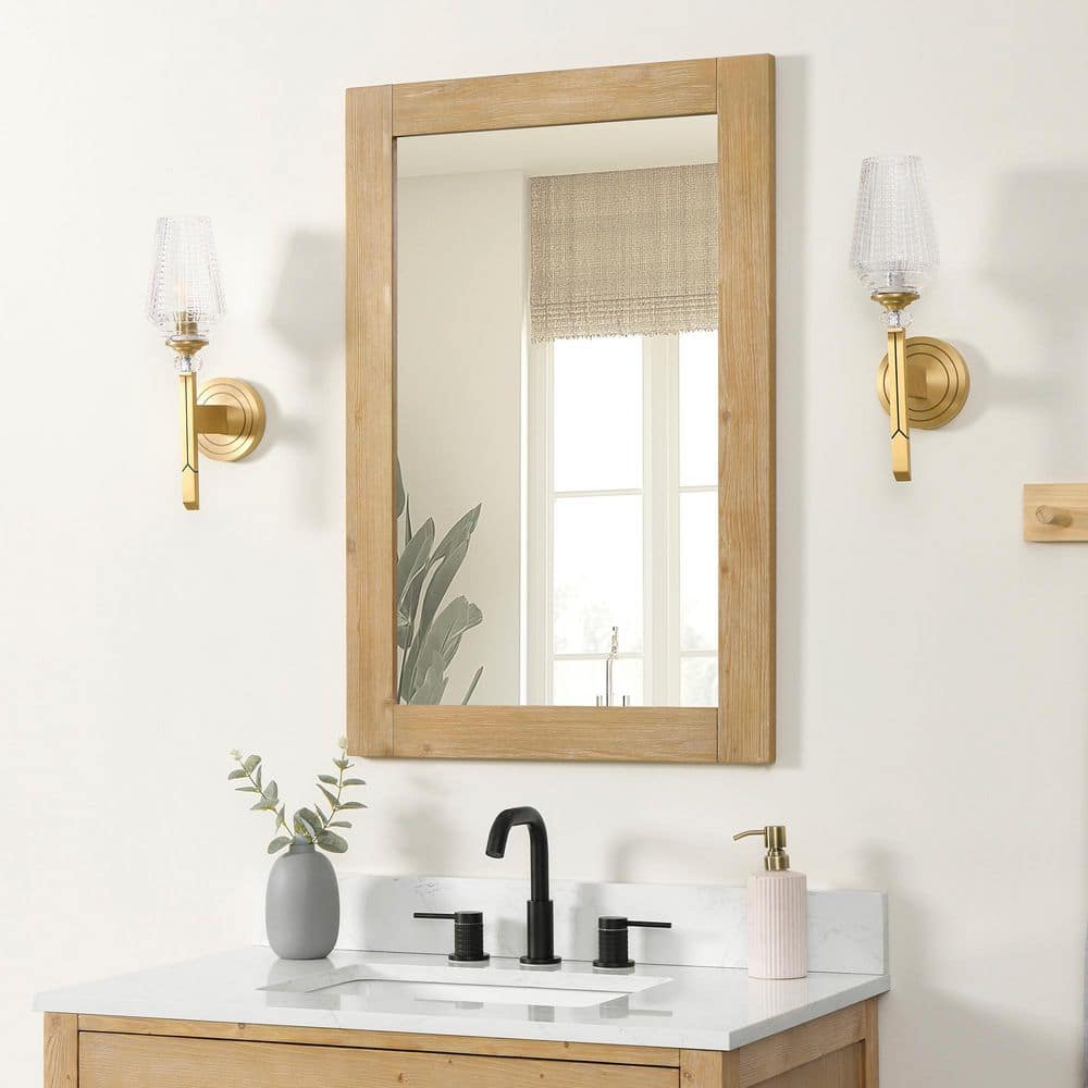 Ivy 24 in. W x 36 in. H Rectangular Wood Framed Wall Bathroom Vanity Mirror in Light Brown price history on PriceWatchPro