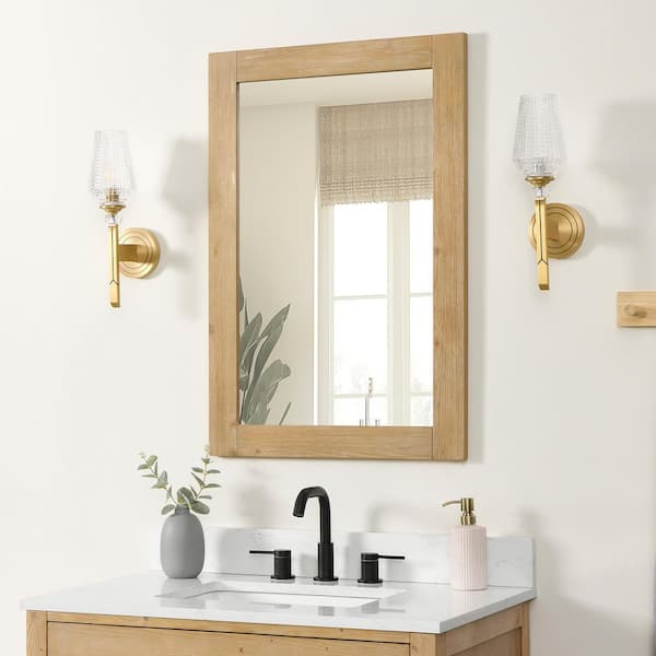 Altair Ivy 24 in. W x 36 in. H Rectangular Wood Framed Wall Bathroom Vanity Mirror in Light Brown