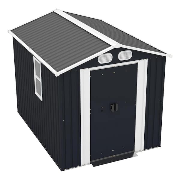 Milo 6 ft. W x 8 ft. D Outdoor Dark Gray Metal Storage Shed with Lockable Sliding Doors, Air Vents (40.77 sq. ft.)
